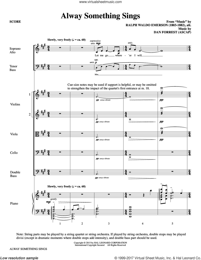 Alway Something Sings (COMPLETE) sheet music for orchestra/band by Dan Forrest and Ralph Waldo Emerson, intermediate skill level