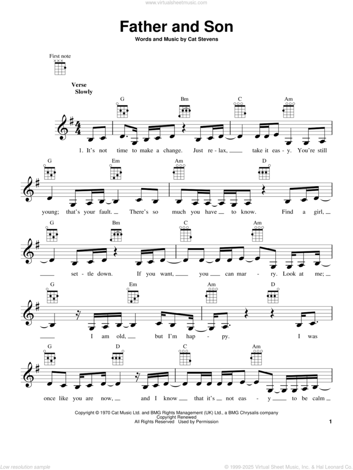 Father And Son sheet music for ukulele by Yusuf/Cat Stevens, Boyzone, Yusuf Islam and Cat Stevens, intermediate skill level