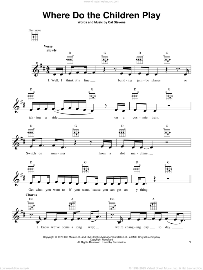 Where Do The Children Play sheet music for ukulele by Yusuf/Cat Stevens, Yusuf Islam and Cat Stevens, intermediate skill level