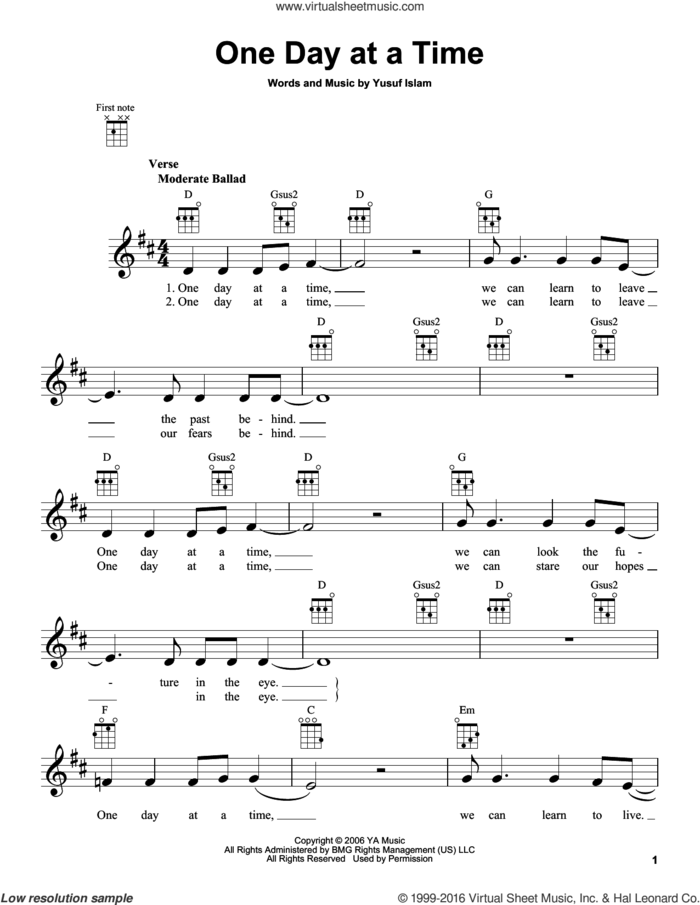One Day At A Time sheet music for ukulele by Yusuf/Cat Stevens, Cat Stevens and Yusuf Islam, intermediate skill level