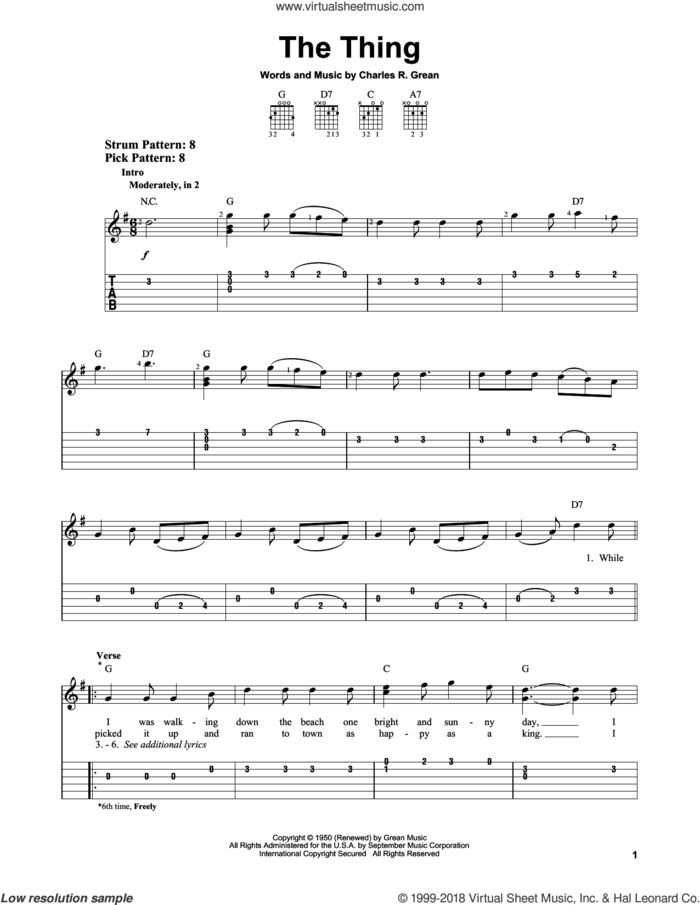 The Thing sheet music for guitar solo (easy tablature) by Charles Grean, easy guitar (easy tablature)