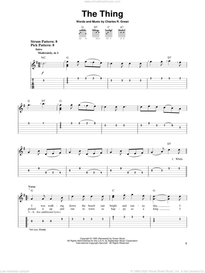 The Thing sheet music for guitar solo (easy tablature) by Charles Grean, easy guitar (easy tablature)