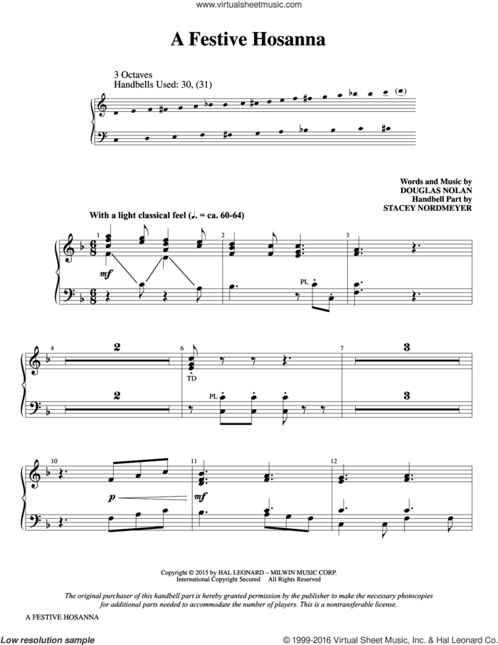A Festive Hosanna sheet music for orchestra/band (handbells) by Douglas Nolan, intermediate skill level