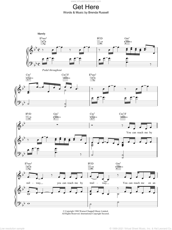 Get Here sheet music for voice, piano or guitar by Oleta Adams and Brenda Russell, intermediate skill level