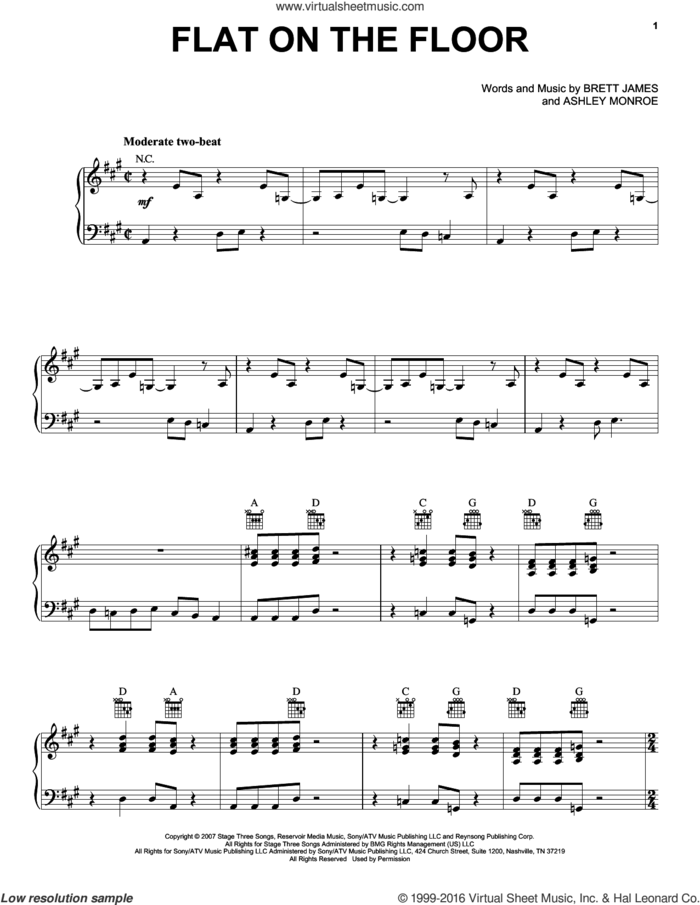 Flat On The Floor sheet music for voice, piano or guitar by Carrie Underwood, Ashley Monroe and Brett James, intermediate skill level