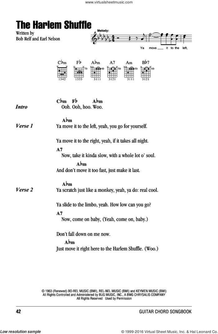 The Harlem Shuffle sheet music for guitar (chords) by The Rolling Stones, Bob Relf and Earl Nelson, intermediate skill level