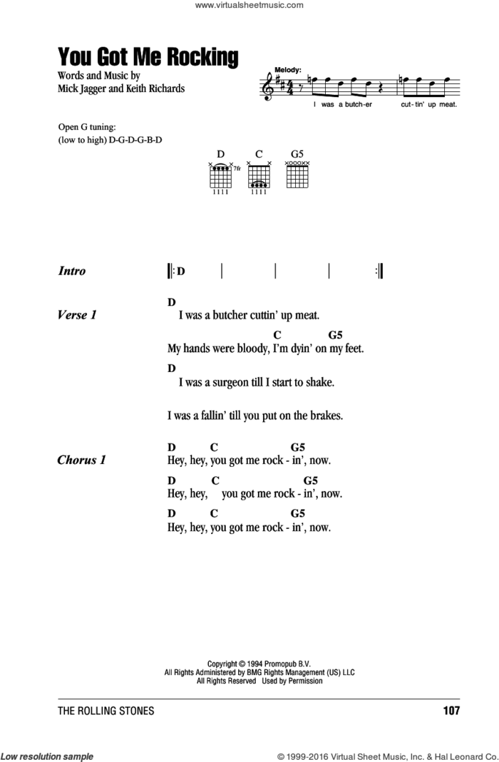 You Got Me Rocking sheet music for guitar (chords) by The Rolling Stones, Keith Richards and Mick Jagger, intermediate skill level