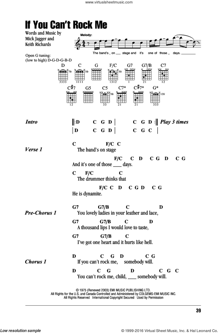 If You Can't Rock Me sheet music for guitar (chords) by The Rolling Stones, Keith Richards and Mick Jagger, intermediate skill level