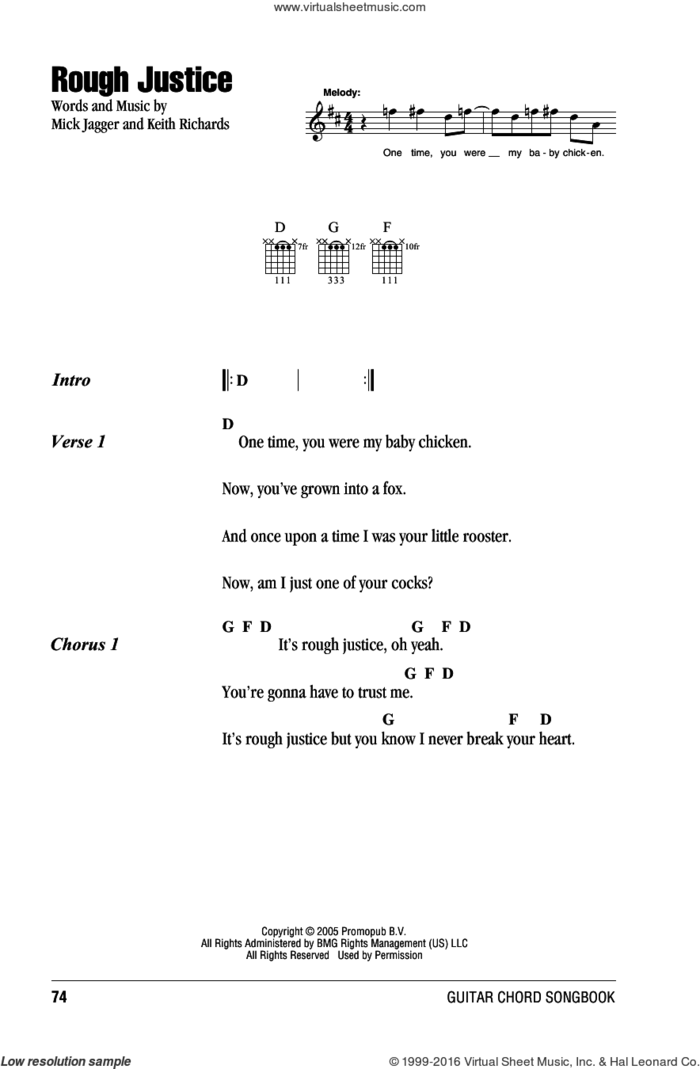 Rough Justice sheet music for guitar (chords) by The Rolling Stones, Keith Richards and Mick Jagger, intermediate skill level