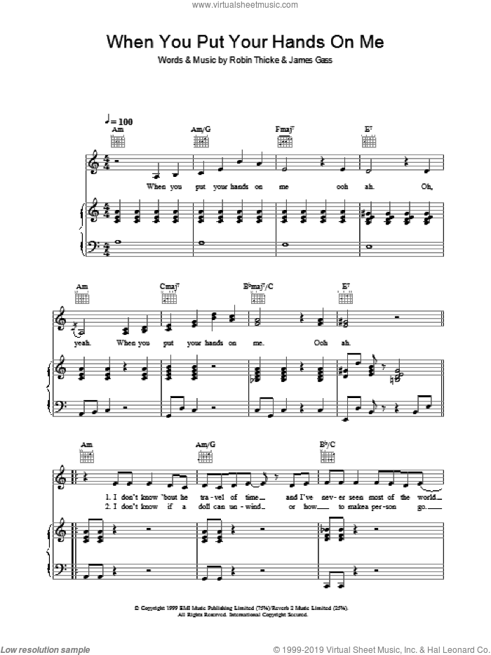 When You Put Your Hands On Me sheet music for voice, piano or guitar by Christina Aguilera, James Gass and Robin Thicke, intermediate skill level