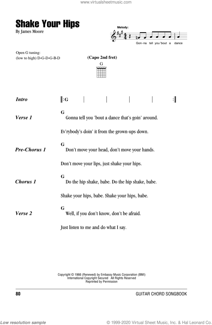 Shake Your Hips sheet music for guitar (chords) by The Rolling Stones and James Moore, intermediate skill level