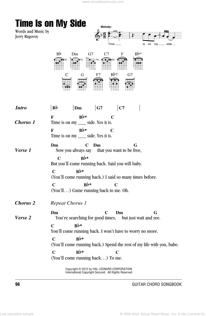 Time Is On My Side sheet music for guitar (chords) by The Rolling Stones and Jerry Ragovoy, intermediate skill level