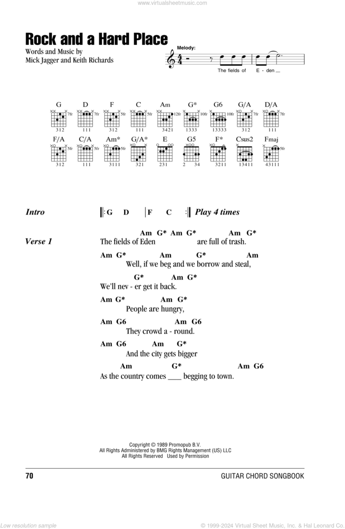 Rock And A Hard Place sheet music for guitar (chords) by The Rolling Stones, Keith Richards and Mick Jagger, intermediate skill level