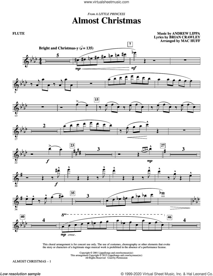 Almost Christmas (complete set of parts) sheet music for orchestra/band by Mac Huff, Andrew Lippa and Brian Crawley, intermediate skill level