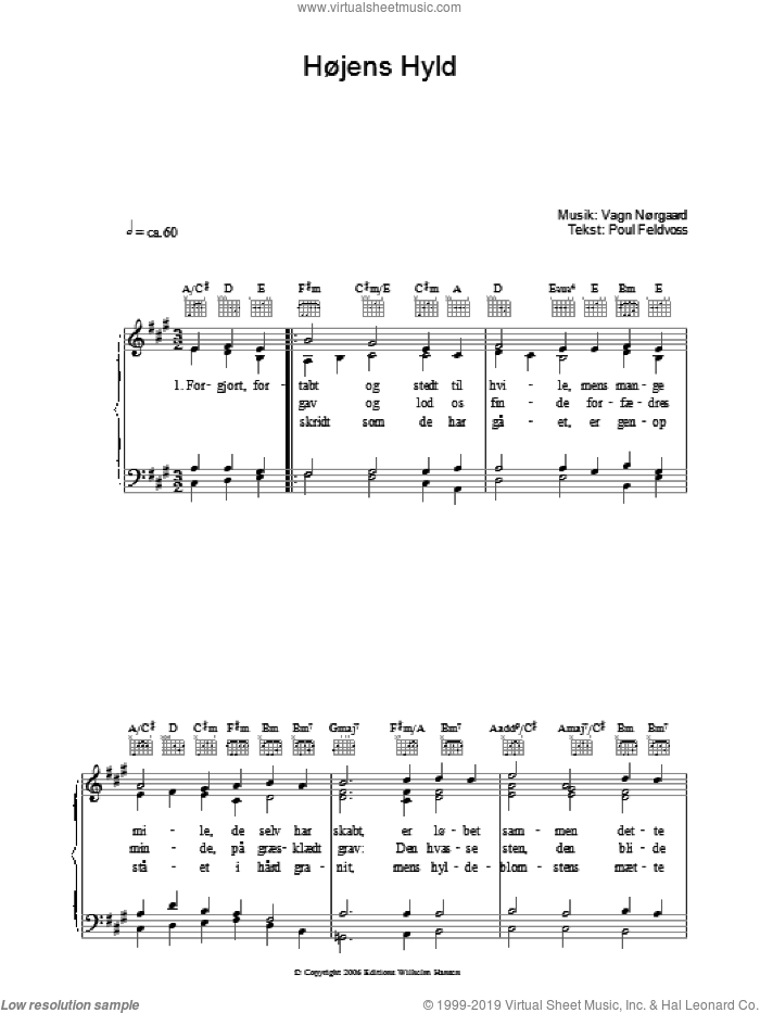 Hojens Hyld sheet music for voice, piano or guitar by Poul Feldvoss and Vagn Norgaard, intermediate skill level
