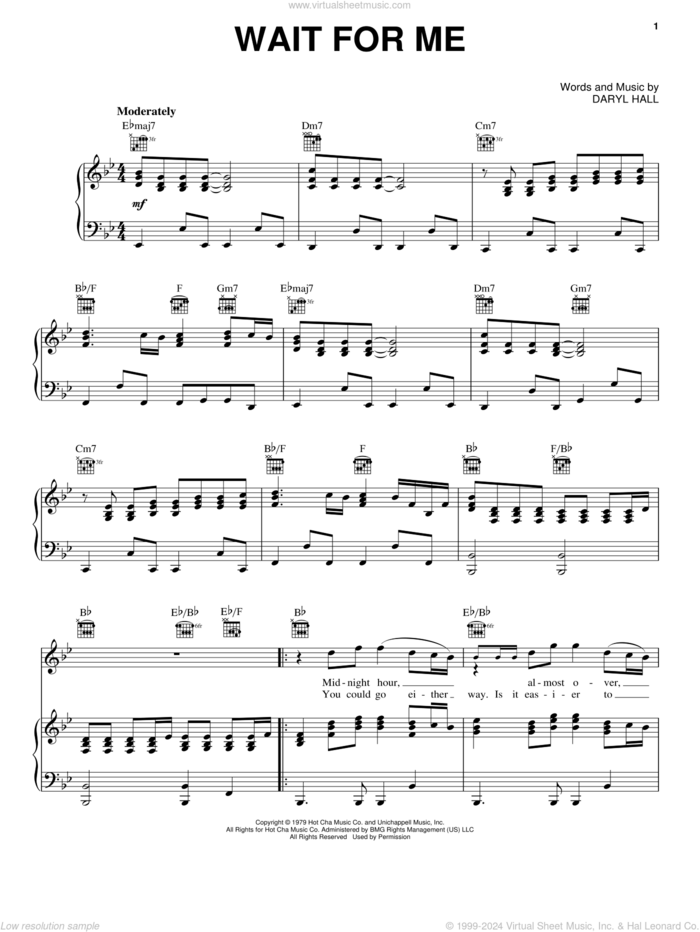 Wait For Me sheet music for voice, piano or guitar by Daryl Hall, Daryl Hall & John Oates, Hall and Oates and John Oates, intermediate skill level