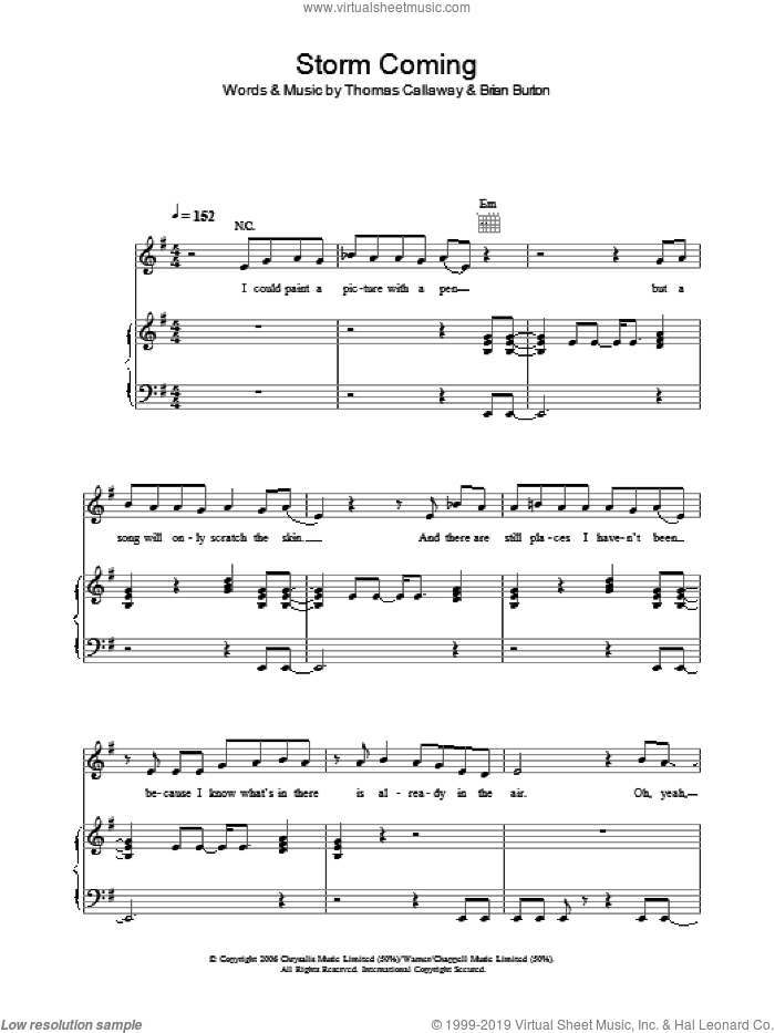 Storm Coming sheet music for voice, piano or guitar by Gnarls Barkley, Brian Burton and Thomas Callaway, intermediate skill level