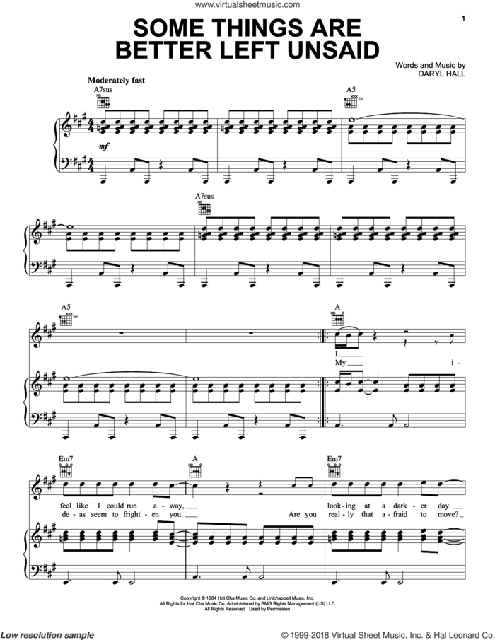 Some Things Are Better Left Unsaid sheet music for voice, piano or guitar by Hall and Oates and Daryl Hall & John Oates, John Oates and Daryl Hall, intermediate skill level
