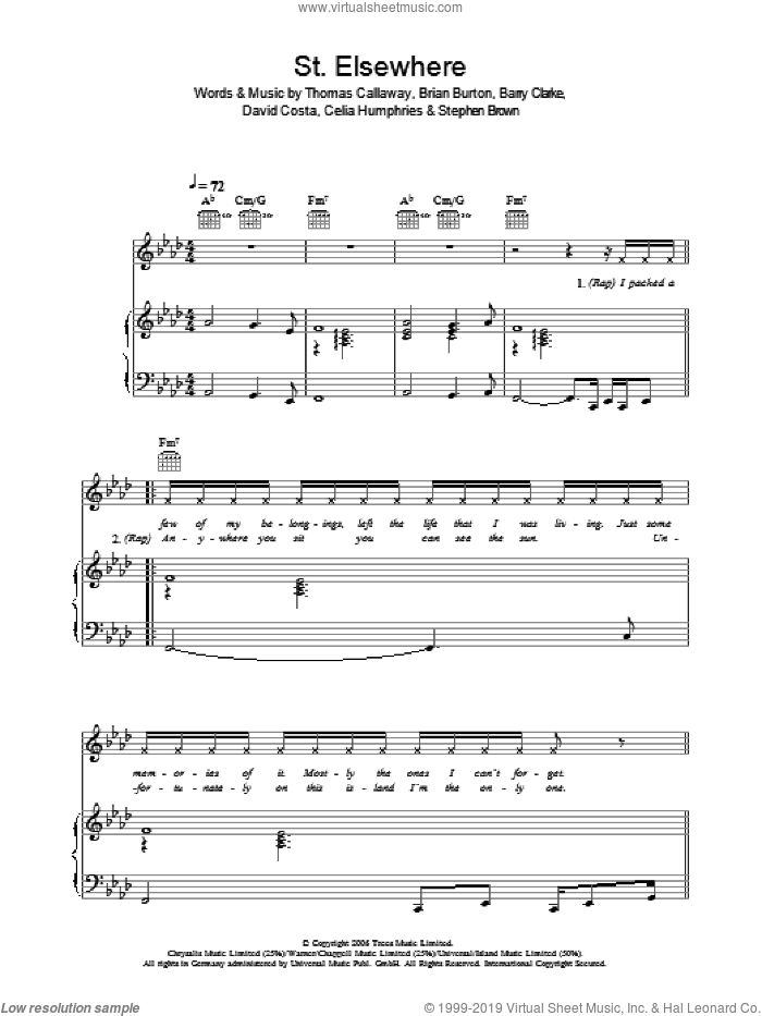 St. Elsewhere sheet music for voice, piano or guitar by Gnarls Barkley, Barry Clarke, Brian Burton, Celia Humphries, David Costa, Stephen Brown and Thomas Callaway, intermediate skill level
