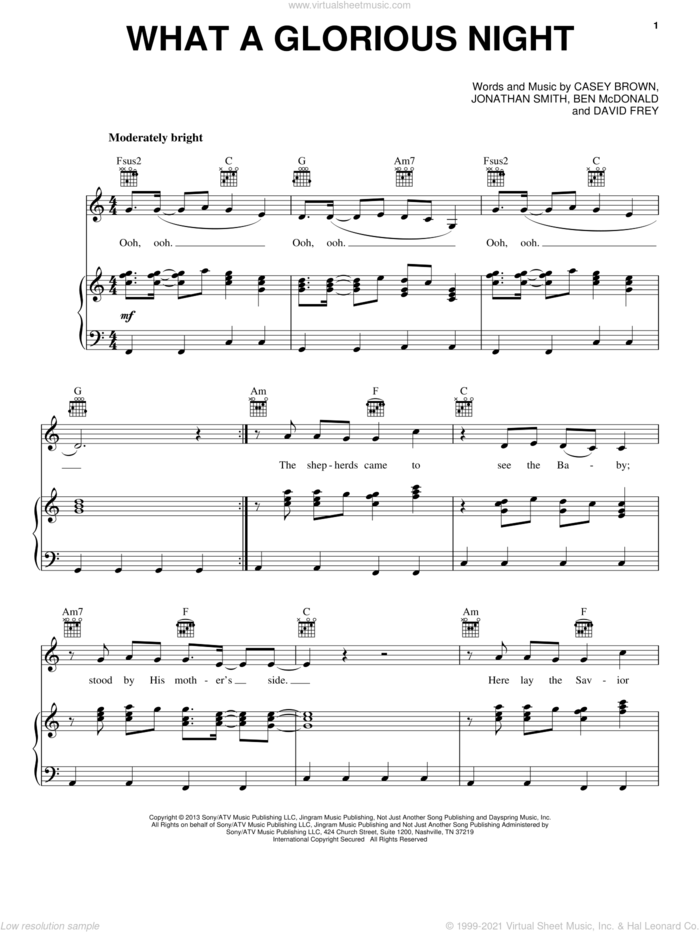 What A Glorious Night sheet music for voice, piano or guitar by Sidewalk Prophets, Ben McDonald, Casey Brown, David Frey and Jonathan Smith, intermediate skill level