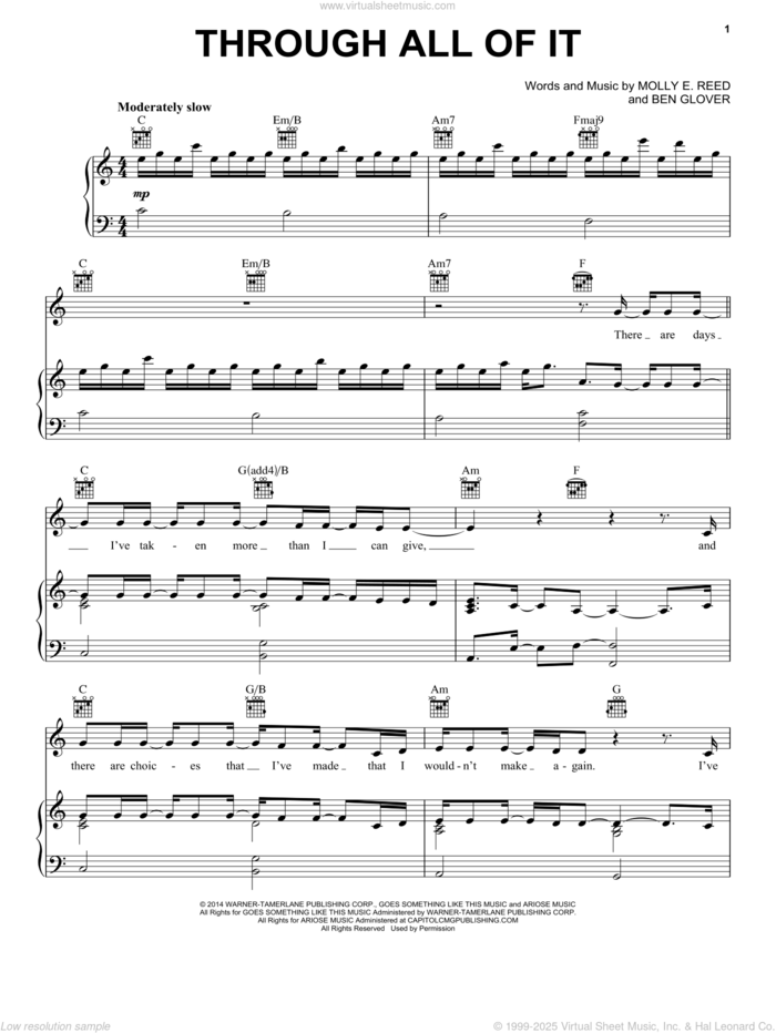 Through All Of It sheet music for voice, piano or guitar by Colton Dixon, Ben Glover and Molly E. Reed, intermediate skill level