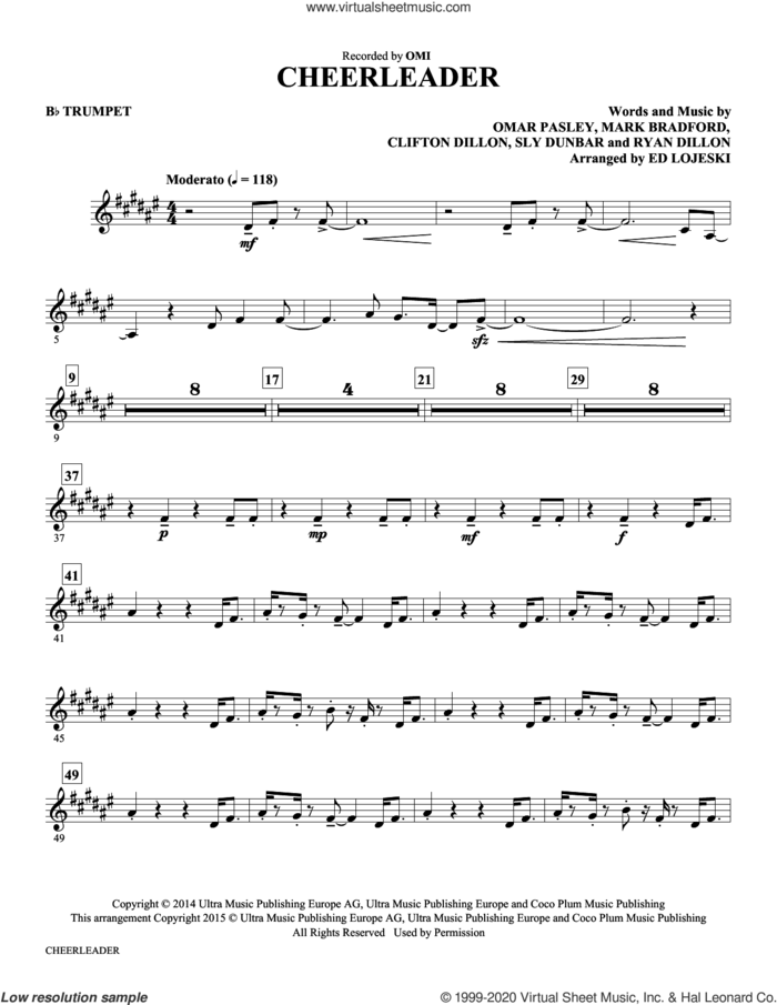 Cheerleader (complete set of parts) sheet music for orchestra/band by Ed Lojeski, Clifton Dillon, Mark Bradford, Omar Pasley, Omi, Ryan Dillon and Sly Dunbar, intermediate skill level