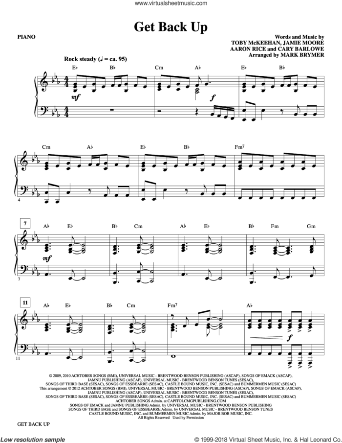 Get Back Up (complete set of parts) sheet music for orchestra/band by Mark Brymer, Aaron Rice, Cary Barlowe, Jamie Moore, Toby McKeehan and tobyMac, intermediate skill level