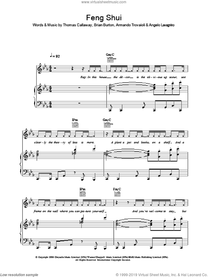 Feng Shui sheet music for voice, piano or guitar by Gnarls Barkley, Angelo Lavagnino, Armando Trovaioli, Brian Burton and Thomas Callaway, intermediate skill level