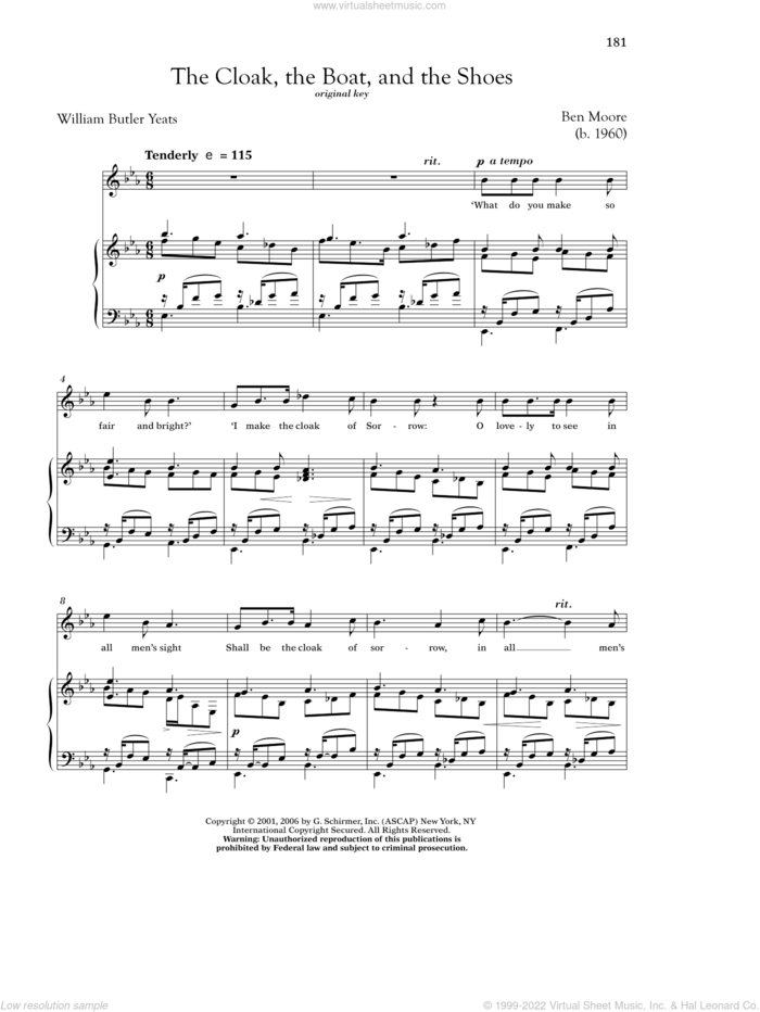 The Cloak, The Boat, And The Shoes sheet music for voice and piano (High Voice) by William Butler Yeats, Richard Walters and Ben Moore, classical score, intermediate skill level