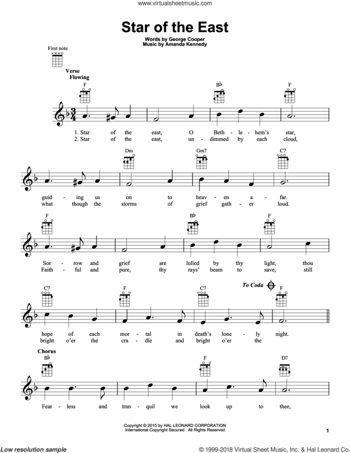 Star Of The East sheet music for ukulele by Amanda Kennedy and George Cooper, intermediate skill level