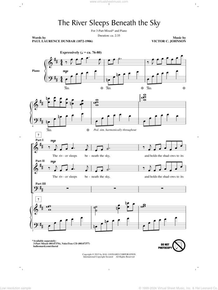 The River Sleeps Beneath The Sky sheet music for choir (3-Part Mixed) by Victor Johnson and Paul Lawrence Dunbar, intermediate skill level