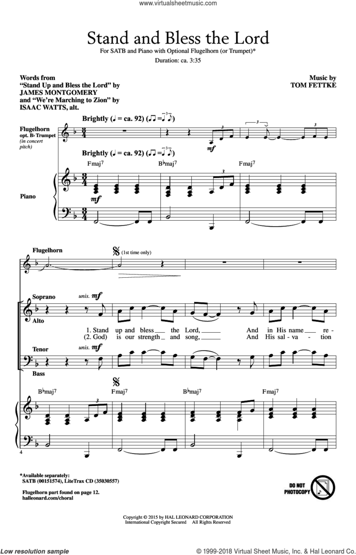 Stand And Bless The Lord sheet music for choir (SATB: soprano, alto, tenor, bass) by Tom Fettke, Isaac Watts and James Montgomery, intermediate skill level