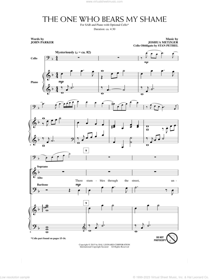 The One Who Bears My Shame sheet music for choir by John Parker and Joshua Metzger, intermediate skill level
