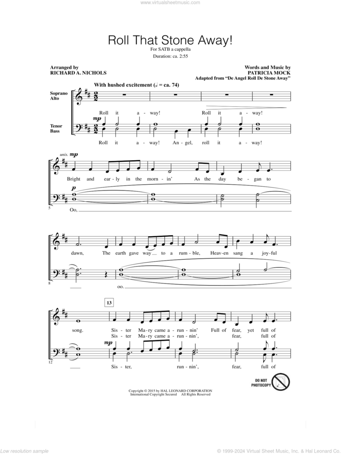 Roll That Stone Away! sheet music for choir (SATB: soprano, alto, tenor, bass) by Patricia Mock and Richard Nichols, intermediate skill level