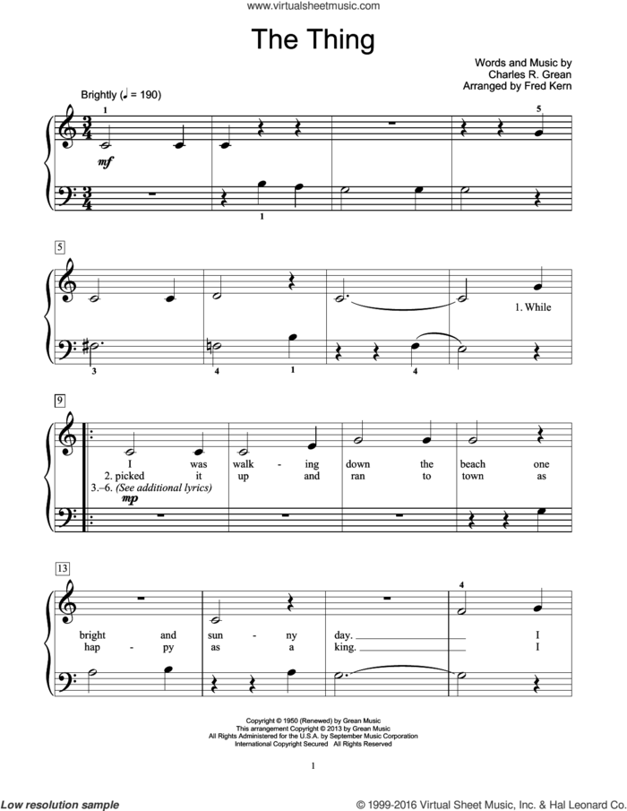 The Thing sheet music for piano solo (elementary) by Charles Grean, beginner piano (elementary)