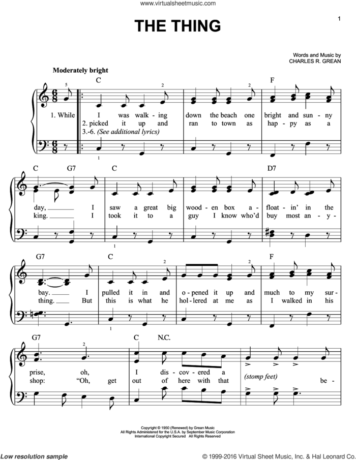 The Thing sheet music for piano solo by Charles Grean, easy skill level
