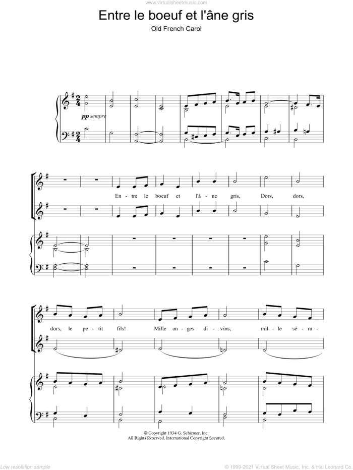 Entre Le Boeuf Et L'ane Gris sheet music for voice, piano or guitar  and Chant De Noel, intermediate skill level