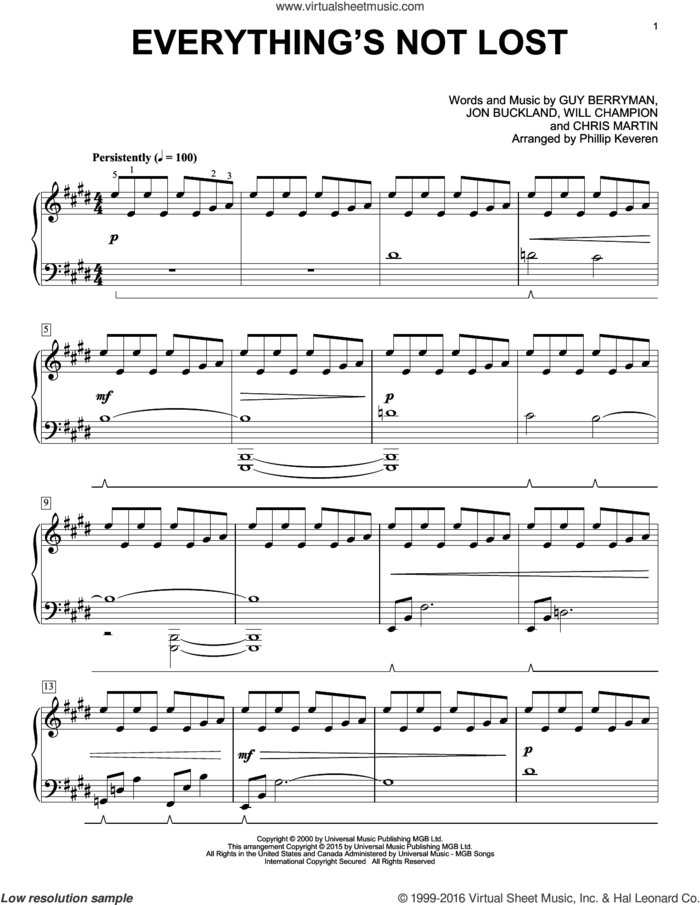Everything's Not Lost [Classical version] (arr. Phillip Keveren) sheet music for piano solo by Guy Berryman, Phillip Keveren, Coldplay, Chris Martin, Jon Buckland and Will Champion, intermediate skill level