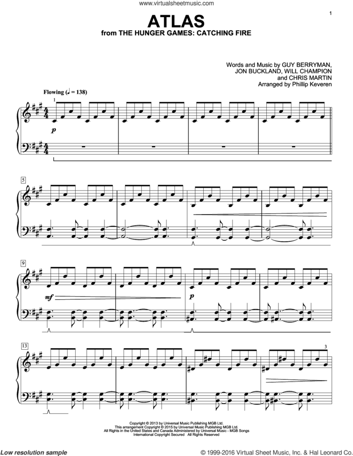 Atlas [Classical version] (arr. Phillip Keveren) sheet music for piano solo by Guy Berryman, Phillip Keveren, Coldplay, Chris Martin, Jon Buckland and Will Champion, intermediate skill level