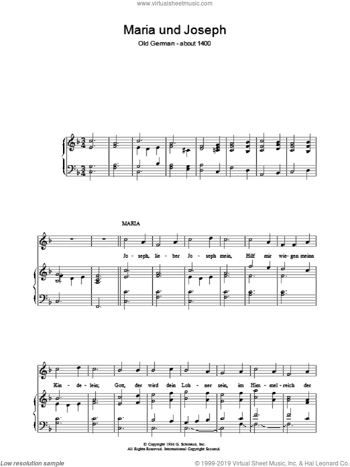 Maria Und Joseph sheet music for voice, piano or guitar  and Weihnachtslied, intermediate skill level