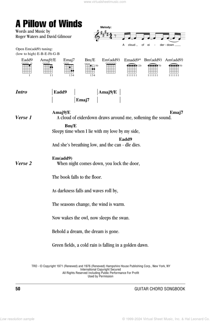 A Pillow Of Winds sheet music for guitar (chords) by Pink Floyd, David Gilmour and Roger Waters, intermediate skill level