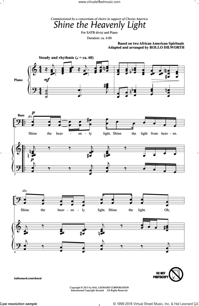 Shine The Heavenly Light (arr. Rollo Dilworth) sheet music for choir (SATB: soprano, alto, tenor, bass) by Rollo Dilworth and Miscellaneous, intermediate skill level