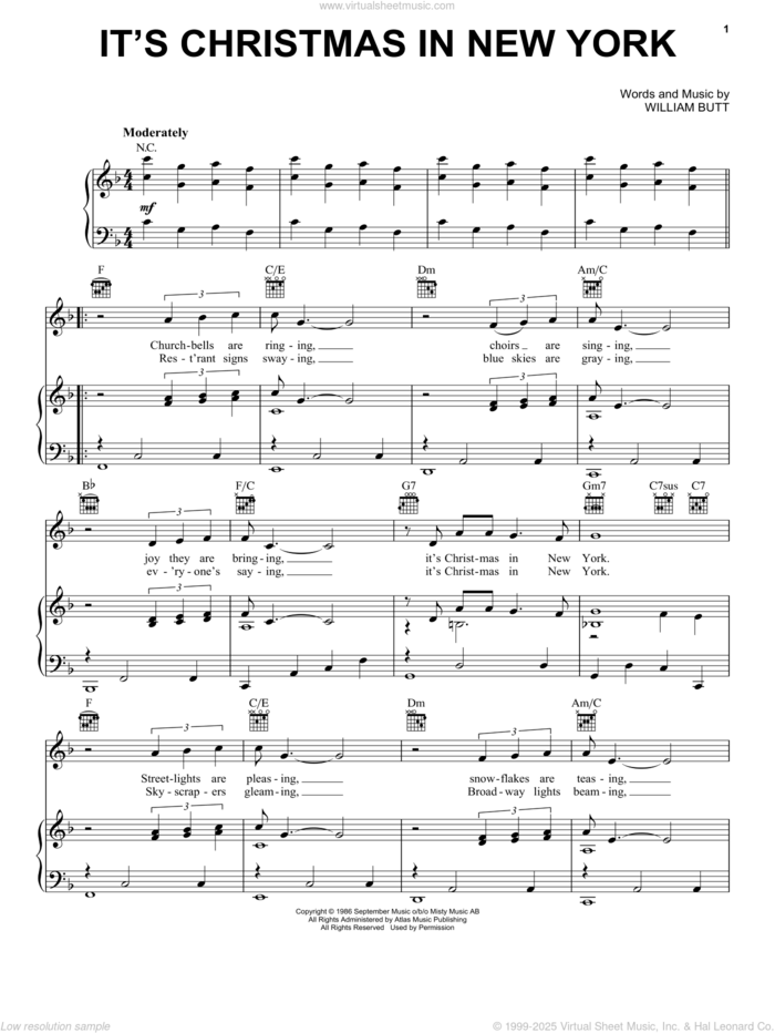 It's Christmas In New York sheet music for voice, piano or guitar by John Wesley Shipp and Billy Butt, intermediate skill level