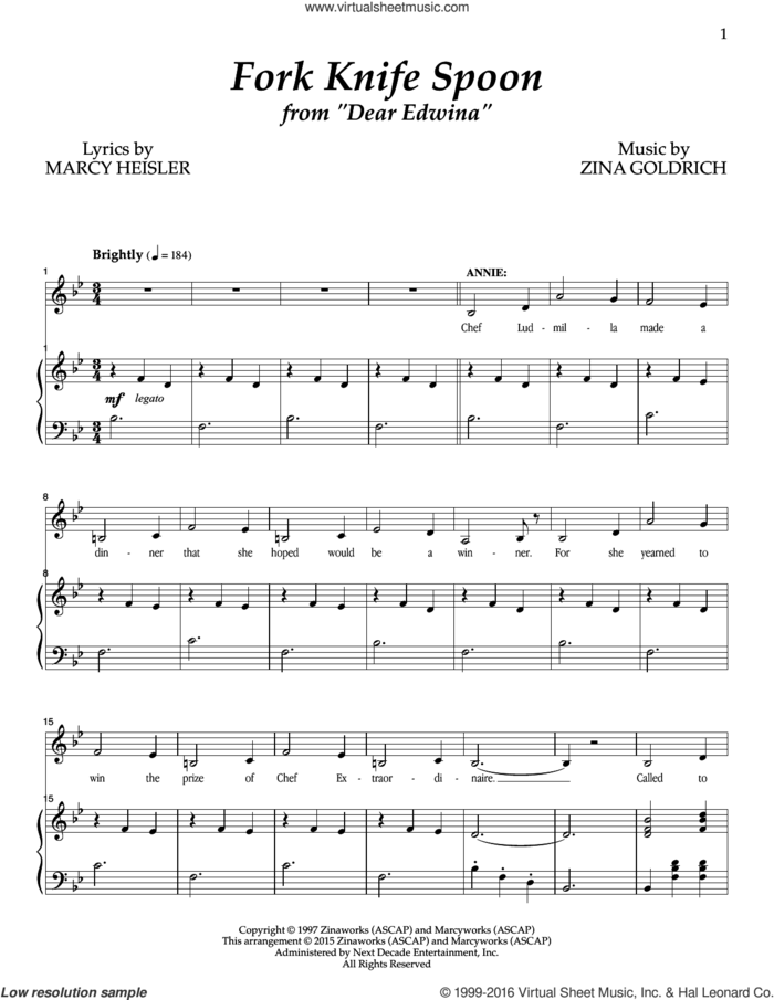 Fork Knife Spoon sheet music for voice and piano by Goldrich & Heisler, Marcy Heisler and Zina Goldrich, intermediate skill level