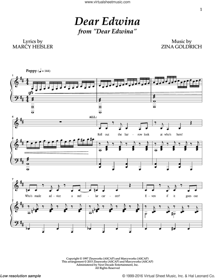 Dear Edwina sheet music for voice and piano by Goldrich & Heisler, Marcy Heisler and Zina Goldrich, intermediate skill level