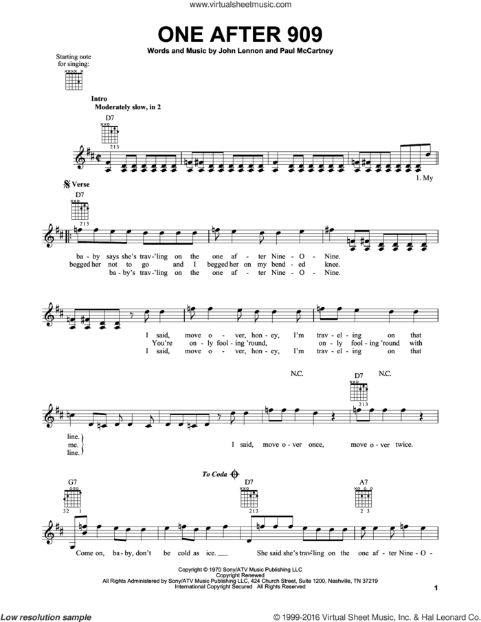 One After 909 sheet music for guitar solo (chords) by The Beatles, John Lennon and Paul McCartney, easy guitar (chords)