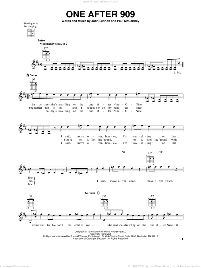 One After 909 sheet music for guitar solo (chords) by The Beatles, John Lennon and Paul McCartney, easy guitar (chords)