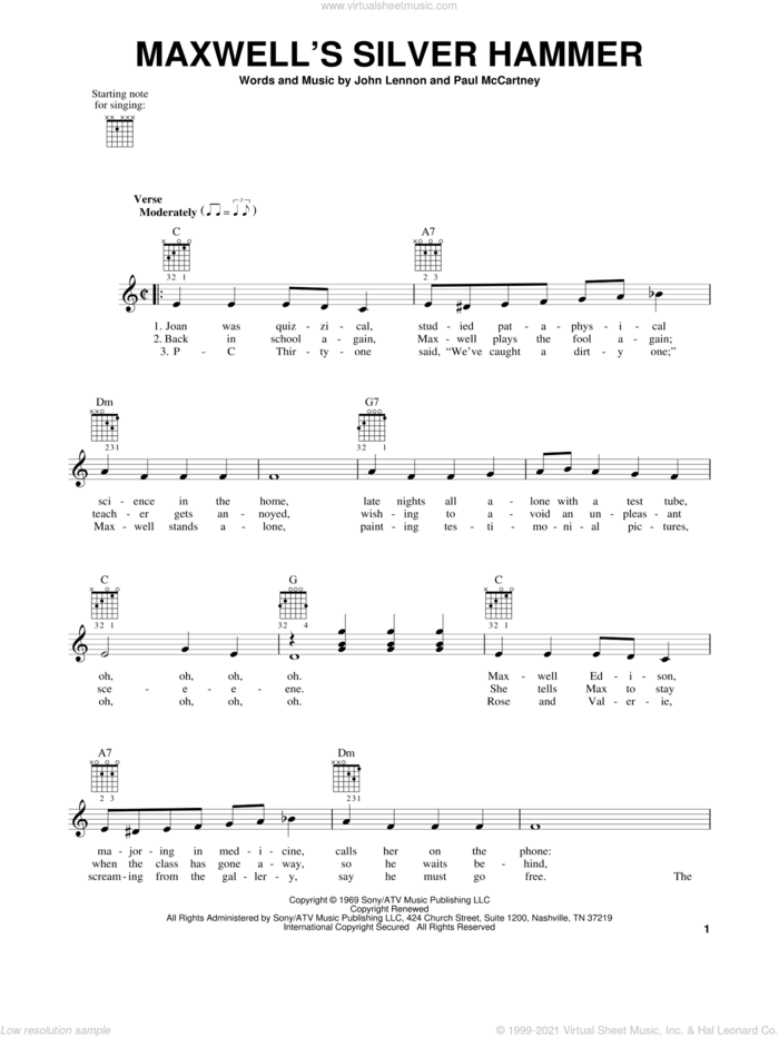 Maxwell's Silver Hammer sheet music for guitar solo (chords) by The Beatles, John Lennon and Paul McCartney, easy guitar (chords)