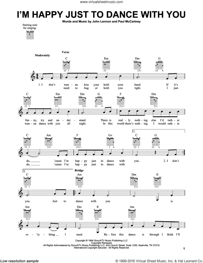 I'm Happy Just To Dance With You sheet music for guitar solo (chords) by The Beatles, John Lennon and Paul McCartney, easy guitar (chords)