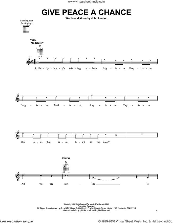 Give Peace A Chance sheet music for guitar solo (chords) by The Beatles, Plastic Ono Band and John Lennon, easy guitar (chords)